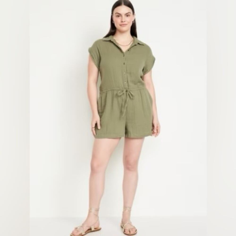 Old Navy Crinkle Gauze Romper Green NEW NWT Medium Tall